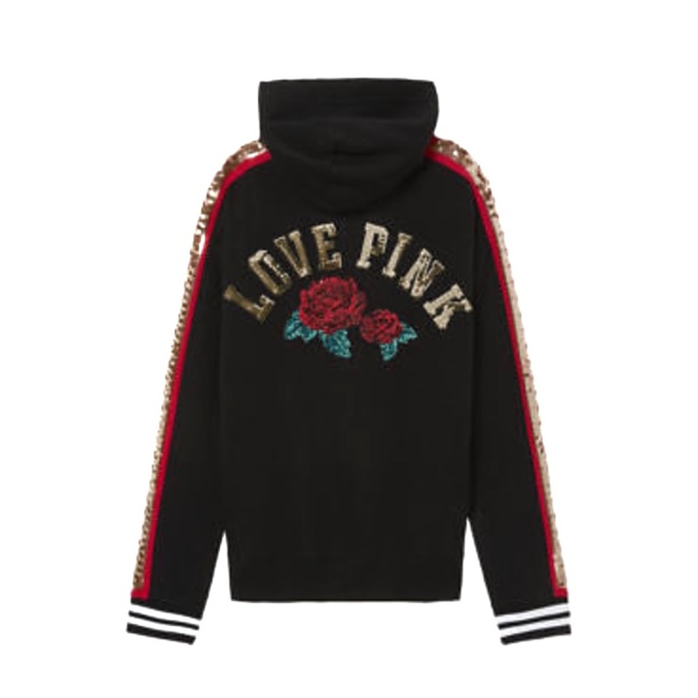 Victoria’s Secret PINK Lace Up Collegiate Style Floral Rose Bling Hoodie Jacket